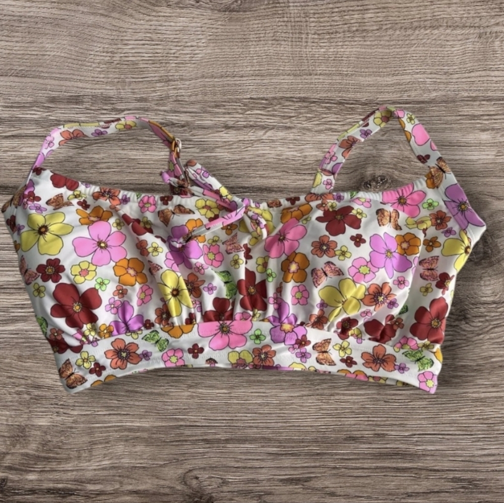 CALIFORNIA WAVES Bandeau Front Tie Swimsuit Bikini Top PLUS